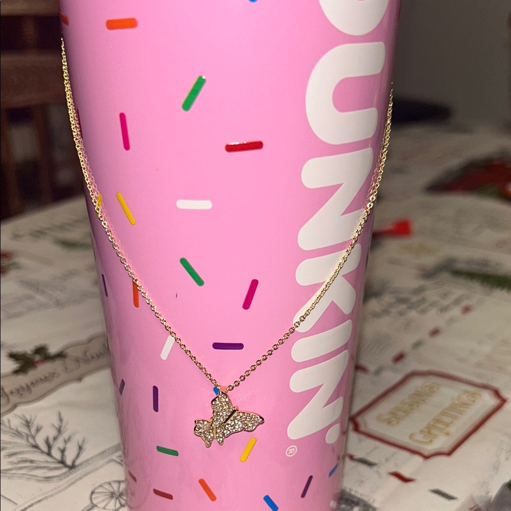 NWT Delicate Gold Butterfly Pendant Necklace with Cubic Zirconia Accents